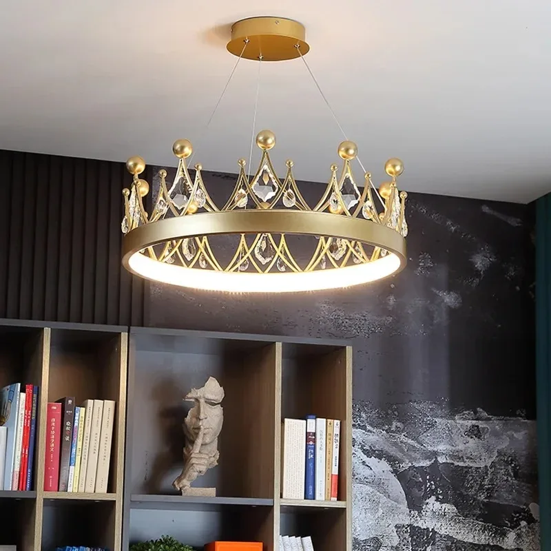 Creative Designer Crystal Crown Pendant Lights Luxury Princess Lamp Children's Room Bedroom Foyer LED Ceiling Chandelier Fixture