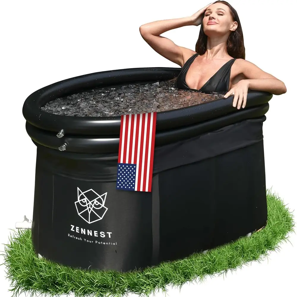 

Модернизированная овальная ледяная ванна XXL, 150 галлонов с крышкой — портативная ванна для холодного погружения для спортсменов, сверхтвердая 6-слойная изолированная надувная ванна