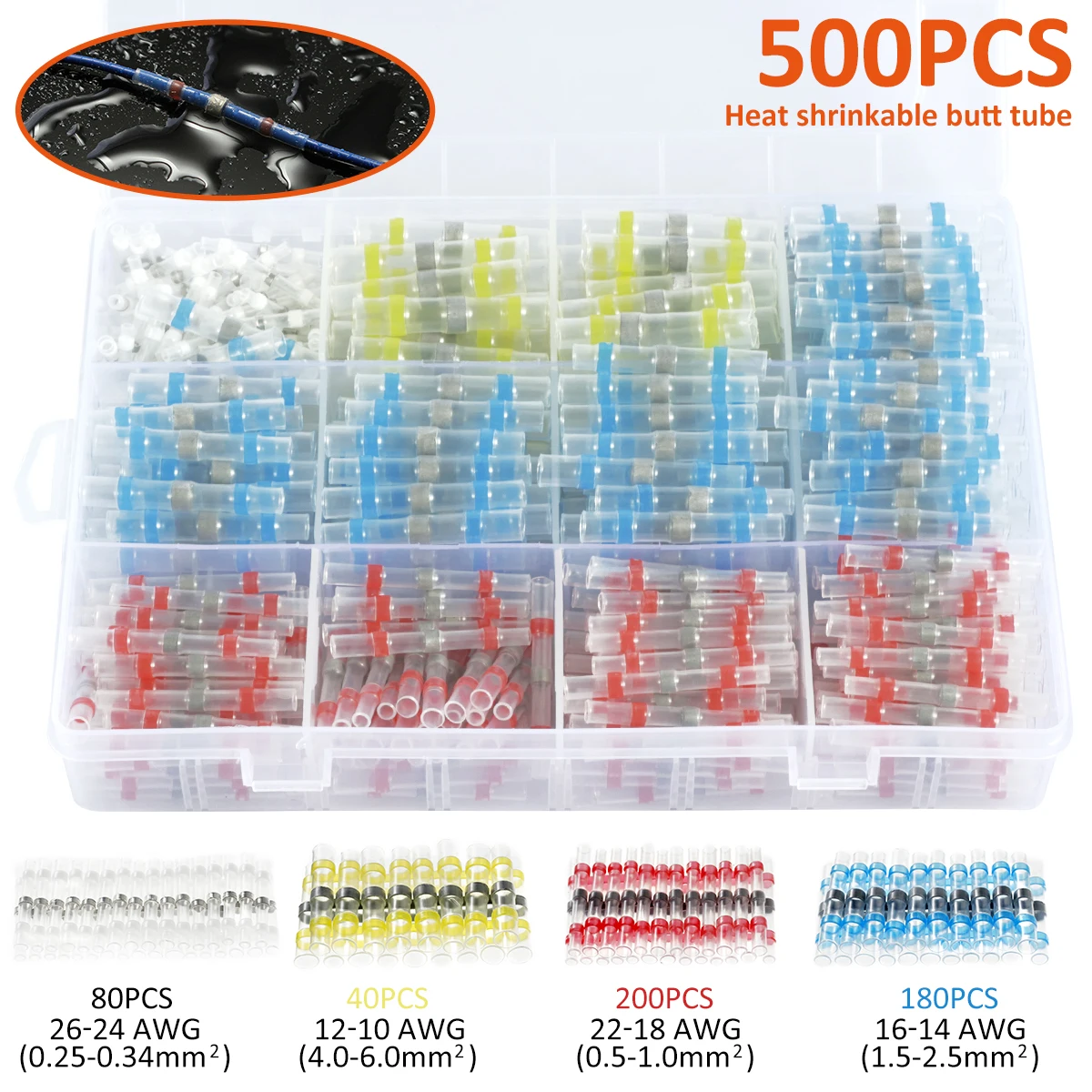 340-840pcs Solder Seal Wire Connectors Waterproof Heat Shrink Insulated Electrical Terminals Butt Splice Cable Crimp Copper Wire