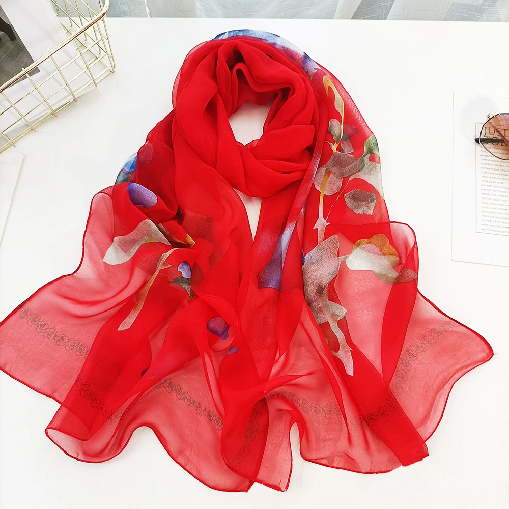 Mode Rose Blume Georgette Chiffon Schal Frauen drucken lange dünne weiche Wickels chal Schal Strand Kopftuch Schals weiblichen Foulard