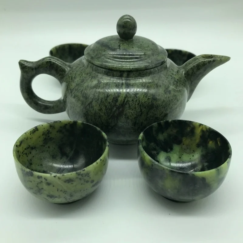 Juego de tazas de vino de piedra de rey de Medicina Tibetana Natural con serpentina magnética, taza de té de Jade, Color Jade Natural al azar