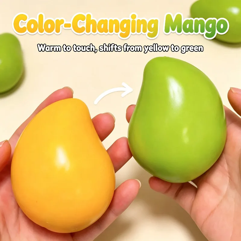 Handmade Crispy Mango Stress Ball 2-IN-1 PACK Color Changing Soft Squishy Fidget Squeeze Toy ASMR Sensory Relief Gift Adults Fun