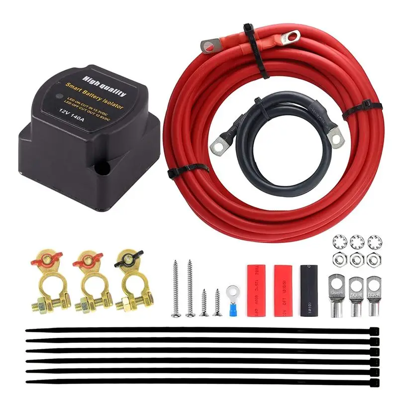 

Rare 12V 140Amp Dual Battery Isolator VSR Sensitive Relay & Wiring Cable Kit Double Battery Automatic For Marine Car