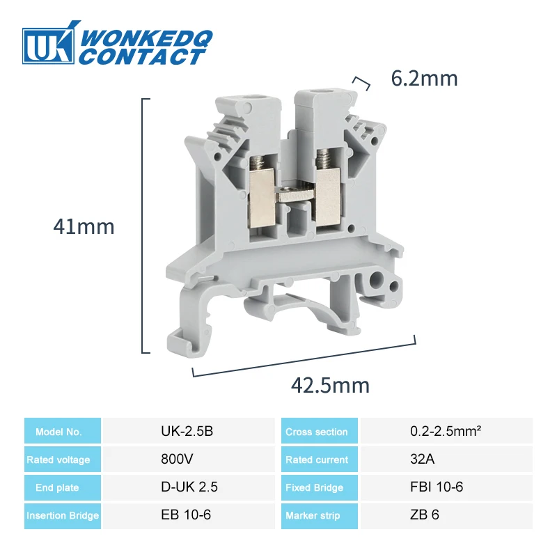 2.5 터미널 블록 UK2.5B 나사 연결 스트립, 2.5B 2.5mm ² 케이블, 전기 딘 레일 와이어 커넥터, 10 개