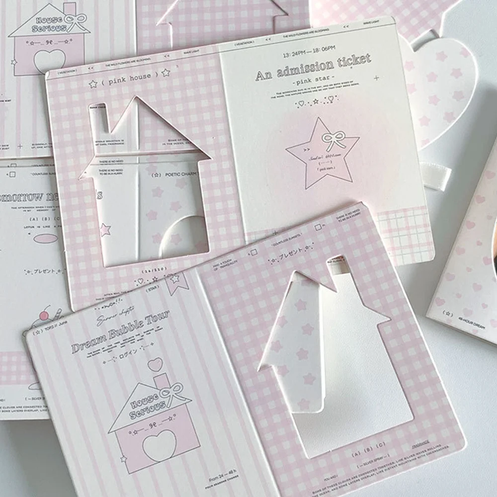 10pcs/pack Cute Pink 3 Inch Hollow Folding Card Photo Card Korean Idol Photocard Card Frame DIY Photo Card Paper Message Card