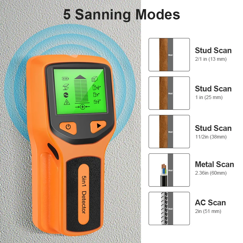 5 w 1 skaner ścienny cyfrowy ręczny profesjonalny wykrywacz wielofunkcyjny metalowy przewody pod napięciem kabel rura wodociągowa PVC skanera