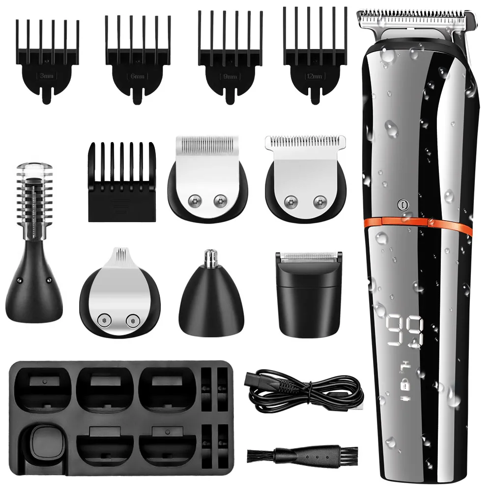 SURKER 6 In 1 Hair Clipper Full Body Hair Trimmer Razor Shaver Nose Trimmer Beard Trimmer Grooming Kit USB Rechargeable