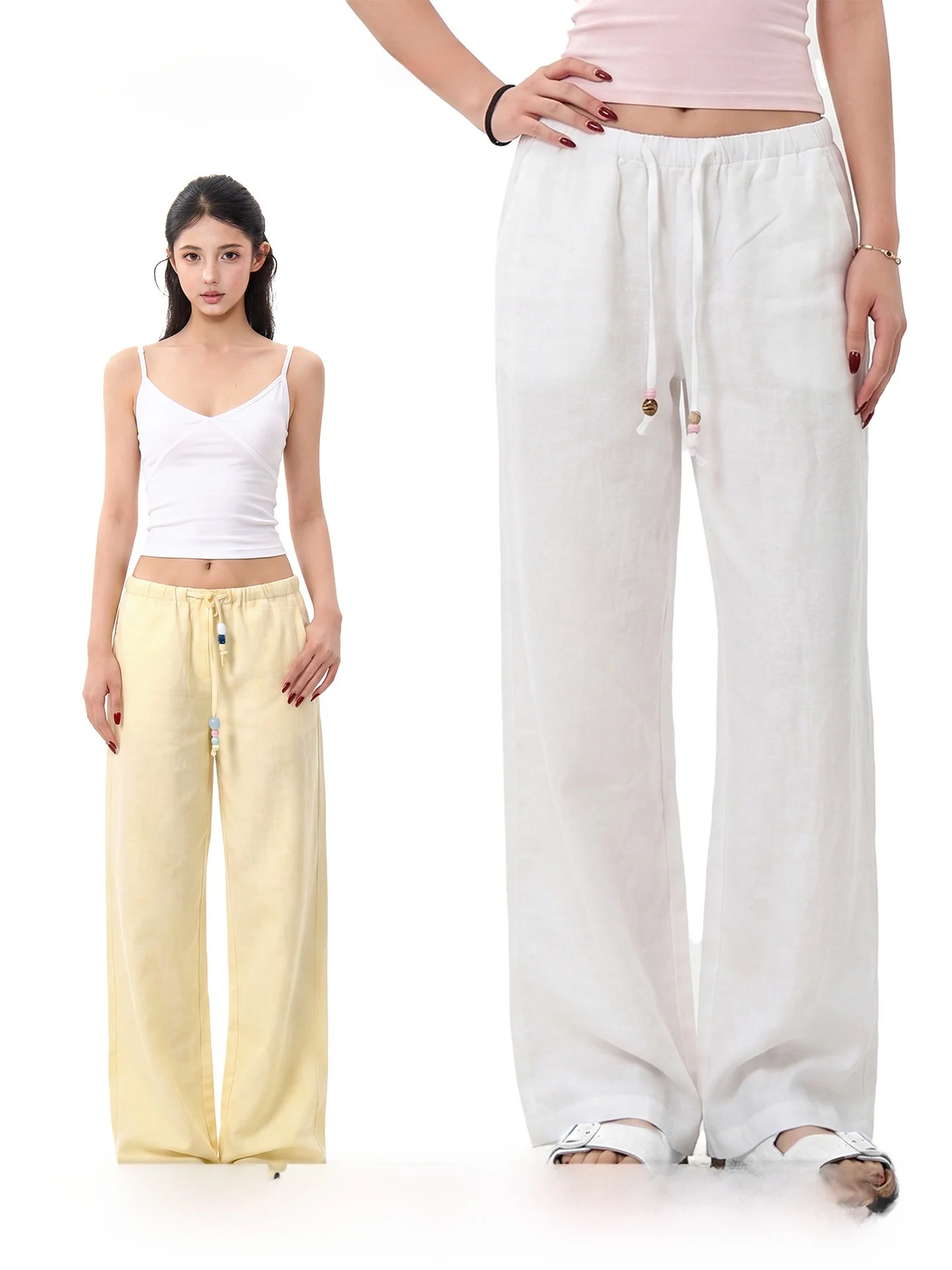 

Uncmhisex American Sports Wide Leg Linen Pants Women Summer Spicy Thin Loose Straight Leg Casual Pants Breathable Comfortable