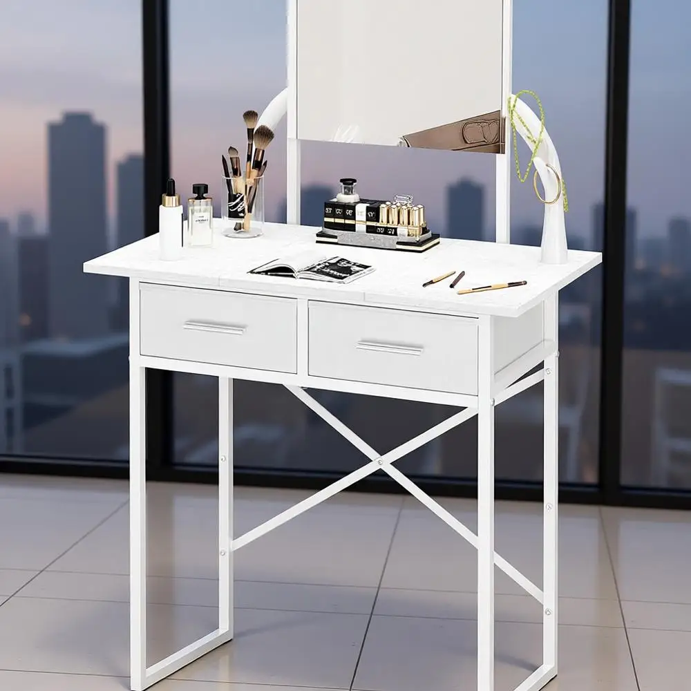 

Compact Modern Makeup Vanity Table with Drawers and Mirror for Bedroom Storage