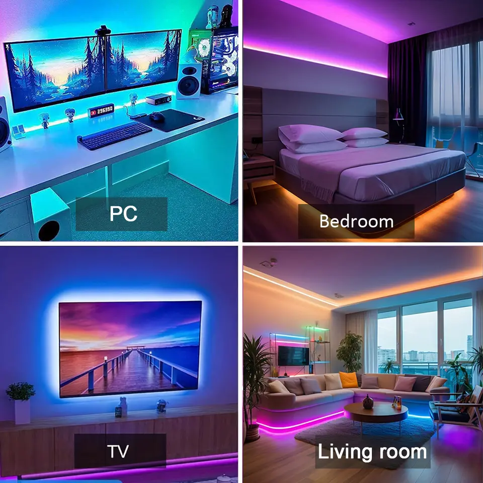 أضواء LED شريطية RGB مع جهاز تحكم عن بعد إضاءة غرفة LED تعمل عبر منفذ USB شريط مرن لزينة الغرف إضاءة خلفية للتلفزيون شريط ثنائي - 6