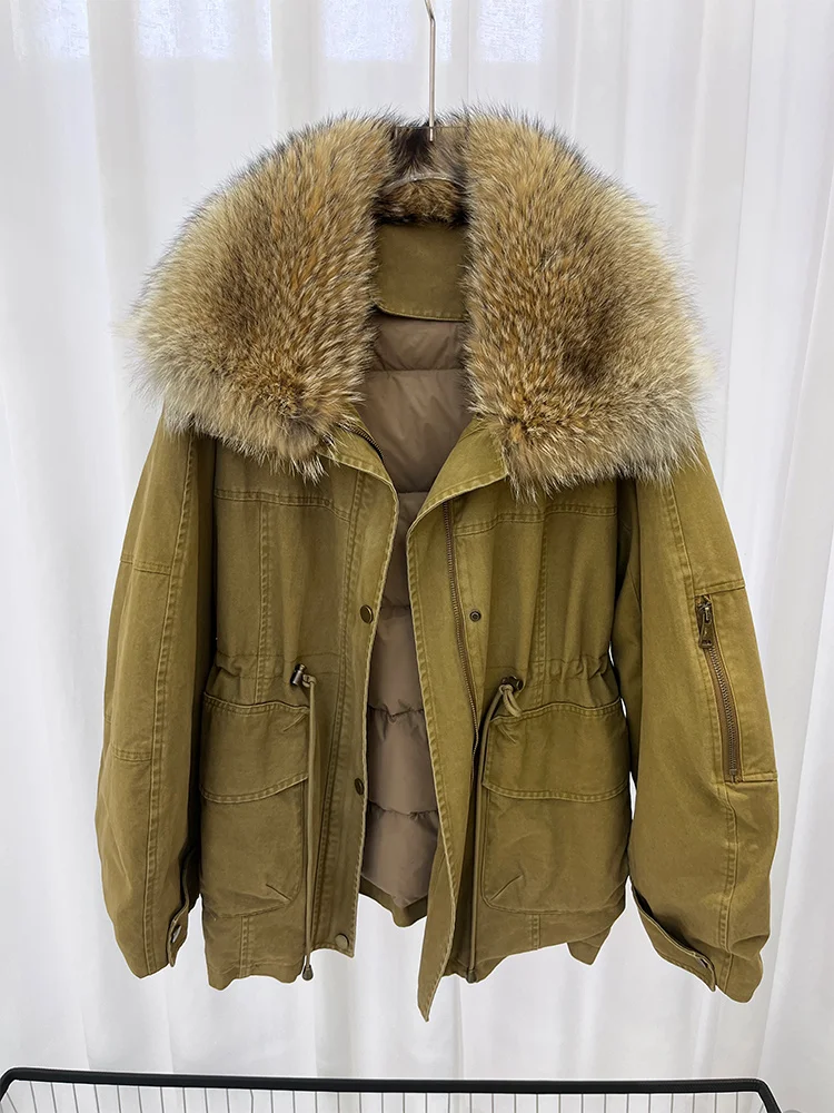 2025 New Winter Women Warm Natural Goose Down Jacket Real Fox Fur Collar Coat Min-length Luxury Thick Outwear Female Coat