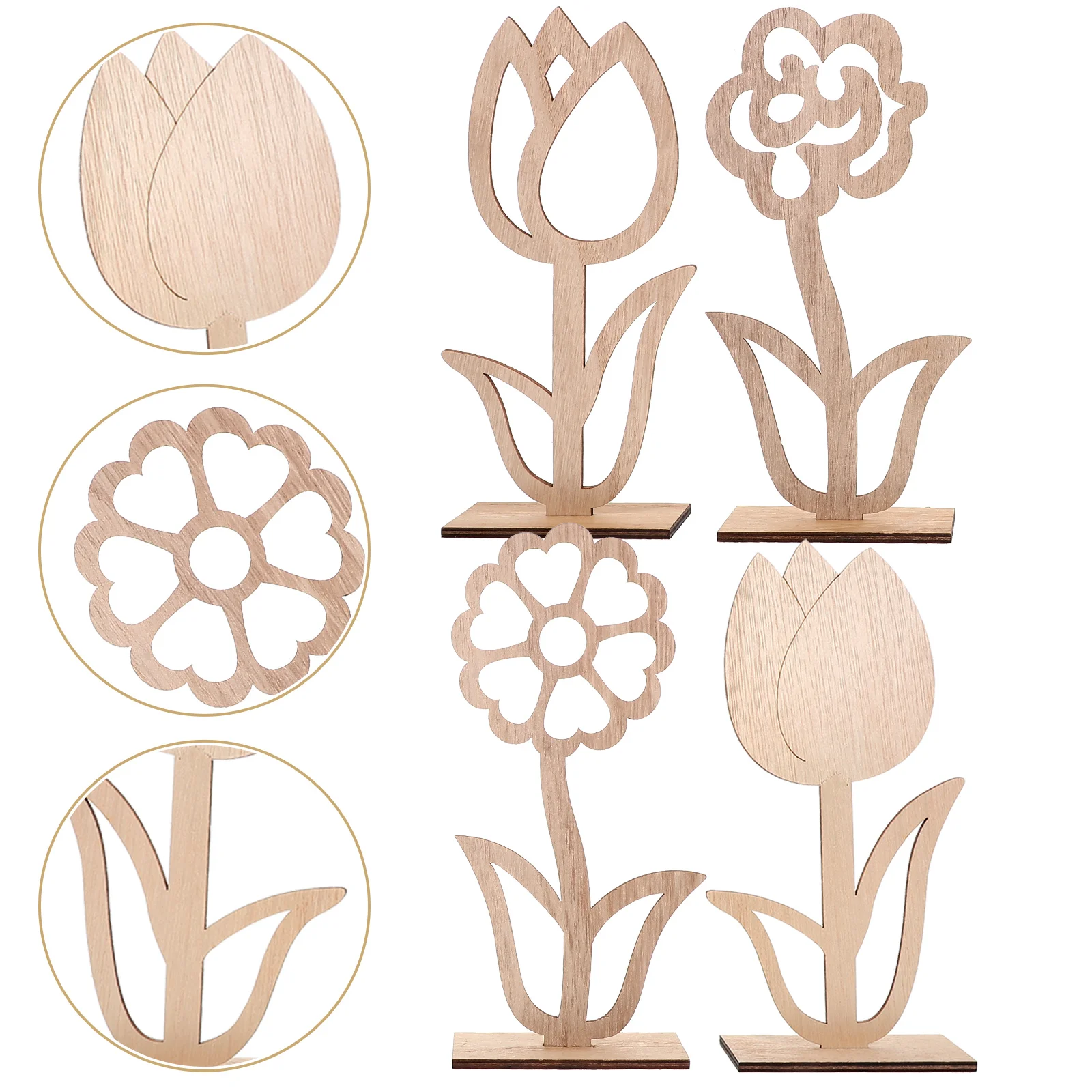 

4 Pcs Flower Signs Hollow Easter Decorations Adornment Wooden Flower Signs Rustic Farmhouse Style Home Party Festive