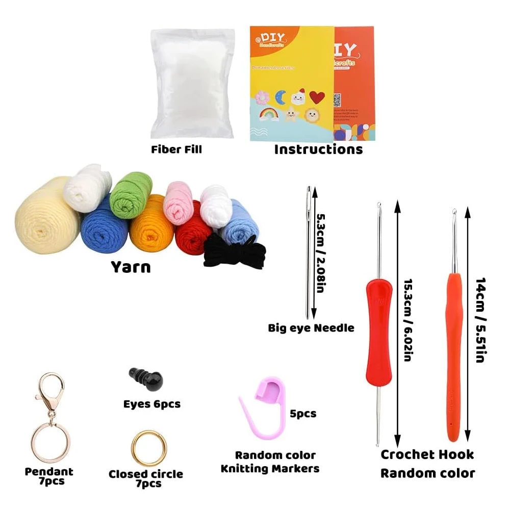 Crochet Material Pack Star Moon Flower Pendant wih Knitting Yarn Crochet Hook Fiber Fill for Beginners