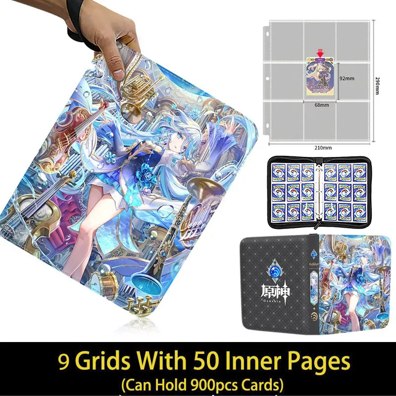 4/9 Pocket Genshin impact Card Album Collector Book Folder with 50 inner Pages Zipper Anime Trading Game Card Binder Holder