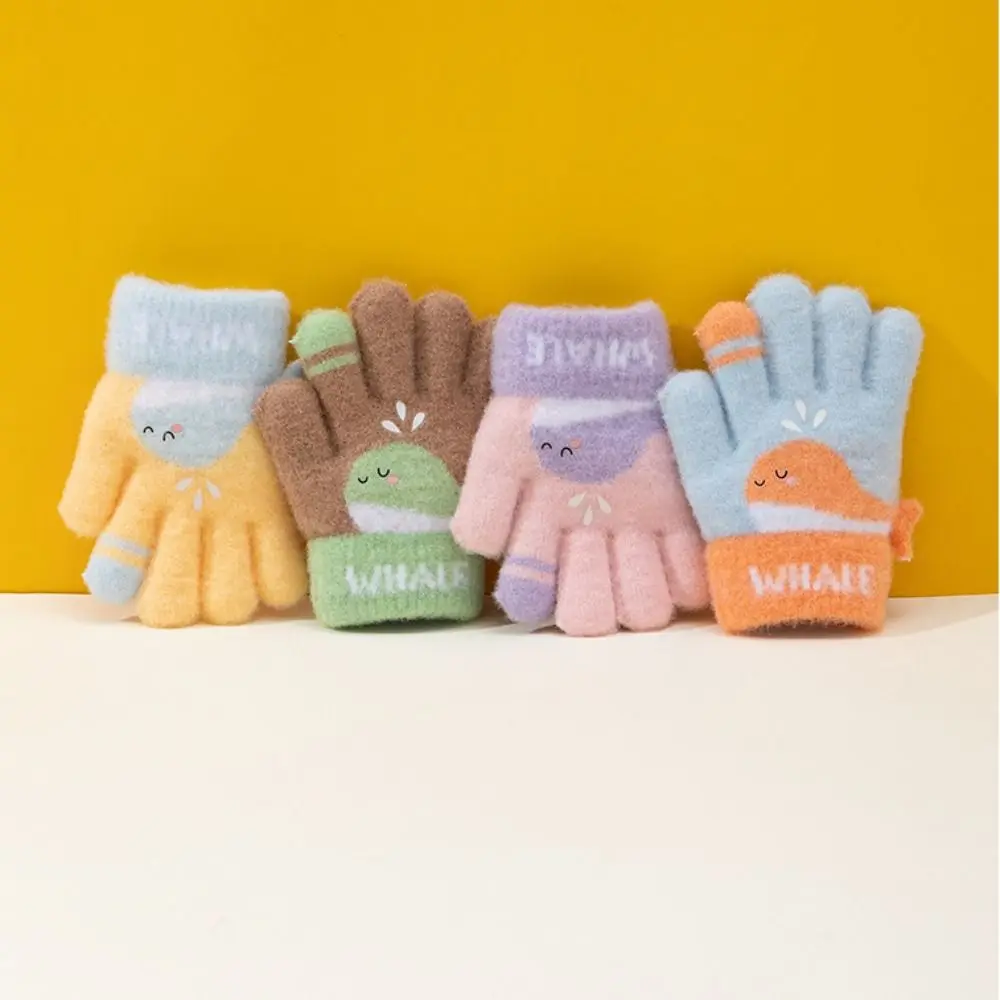 

Cartoon Cute Whale Winter Knitted Gloves 3-6 Years Old Warm Five-finger Gloves Thickend Cute Gloves Winter