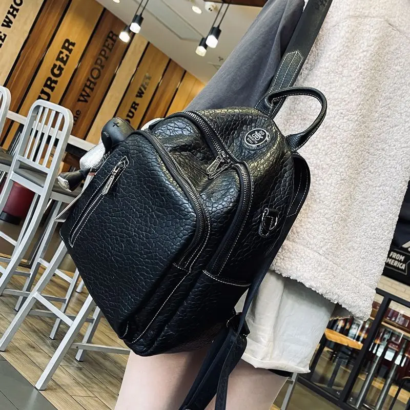 2023 New Stone Embossed Backpack Large Capacity Travel Bag Female Fashion Student Bag Shoulder Bag Dual-purpose Backpack Women