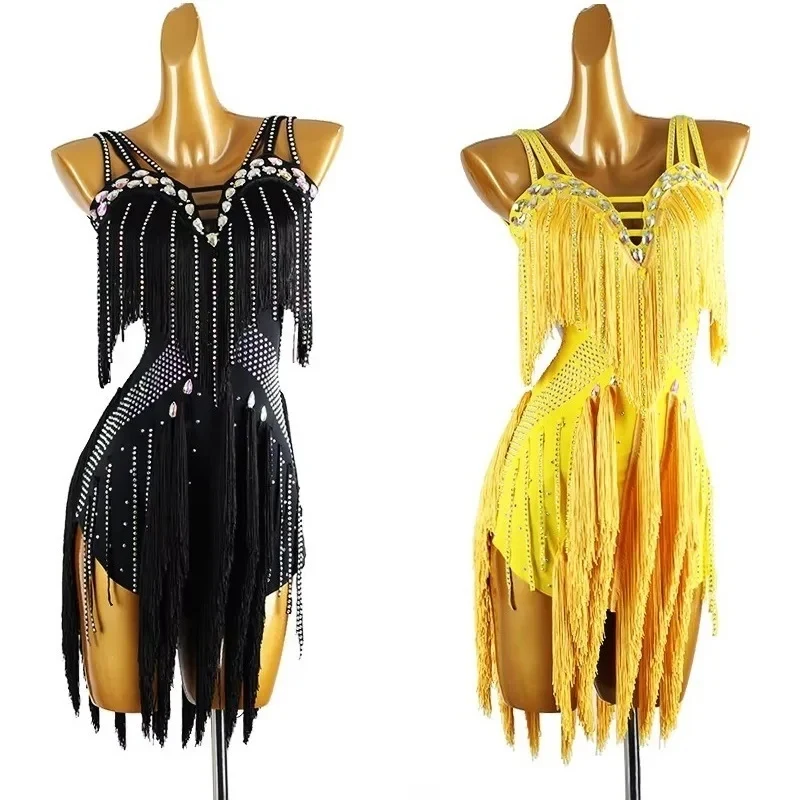 

♥2026 New Halloween Costume Cosplay ballroom latin american Line dance clothing fringed tassels dress Women chacha samba com ★★★