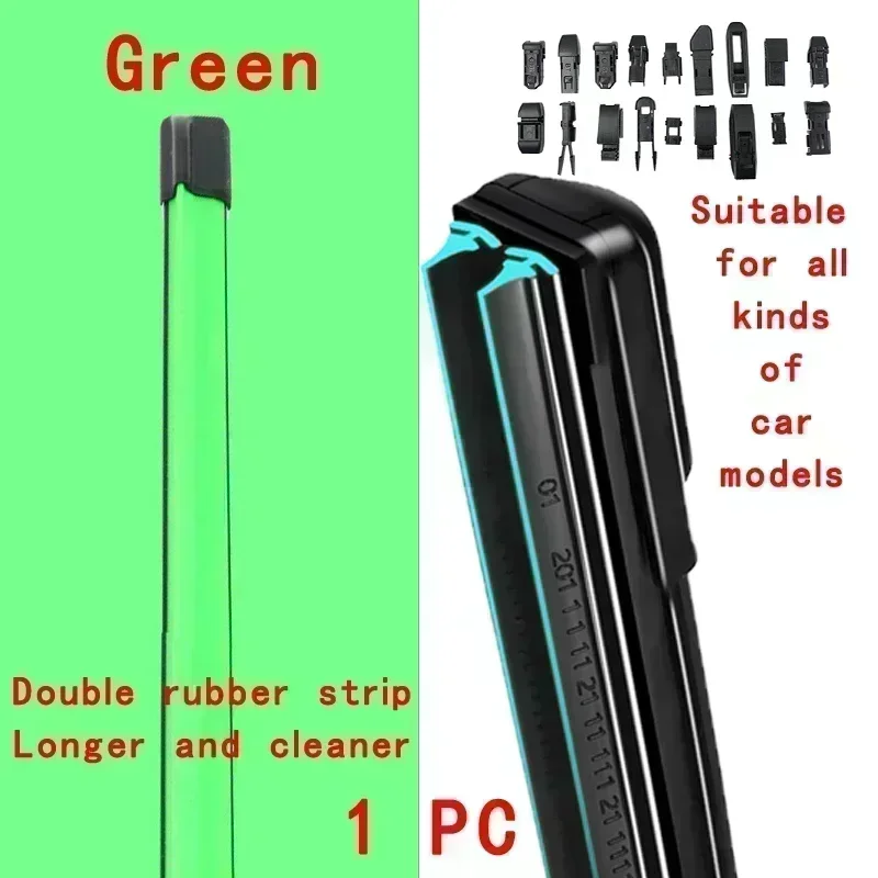 Green Car Windshield Wiper blades Universal Soft Double layer Rubber Frameless Bracketless wipers 14