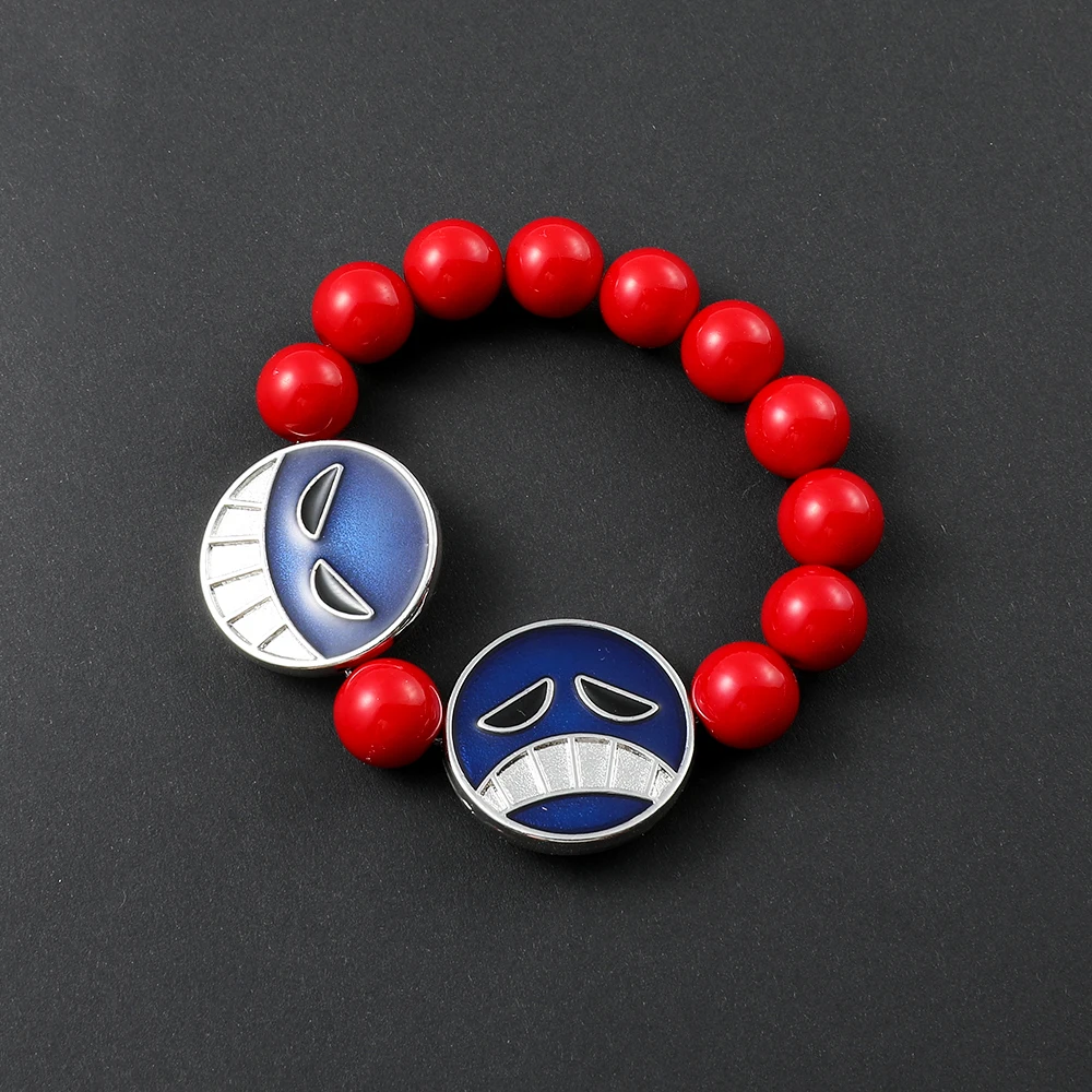 Anime One Piece Portgas D Ace Red Beads Face Bracelet Fashion Jewelry Accessories Cosplay Party Gifts