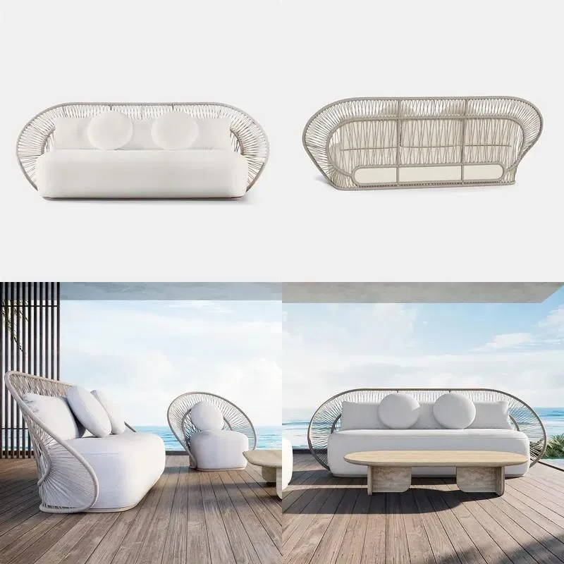 Luxury Outdoor Garden 2 Seat Sofa Radial Rope Pattern Home Patio Furniture