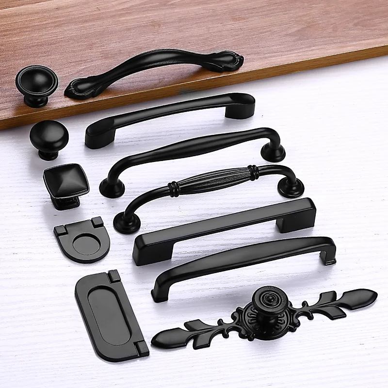 

Черные ручки для мебели, мебельные ручки и ручки для кухонных ящиков, алюминиевый сплав