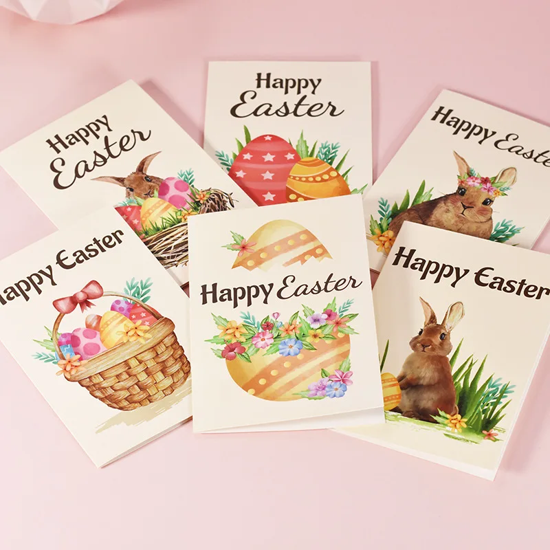 

24pcs/set Happy Easter Cards Envelopes Stickers Cartoon Bunny Greeting Card Seal Sticker Bunny Egg Easter Party Favor Note Cards