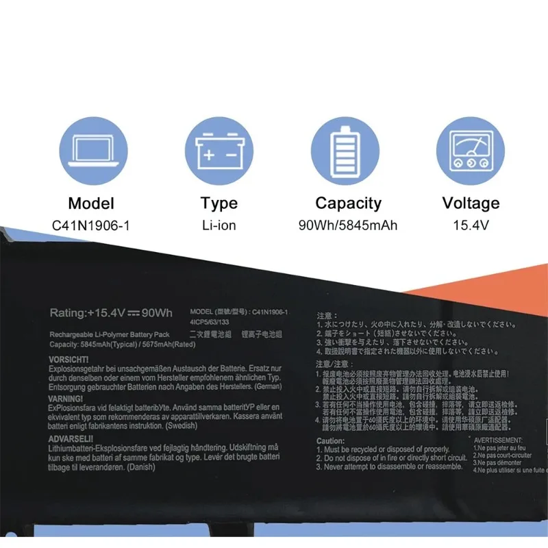 C41N1906-1 Laptop Battery for ASUS TUF Gaming A15 FA506 FA506II FA506QR 2021 F15 FX506 FX506H FX506HM FX506L FX506LH A17