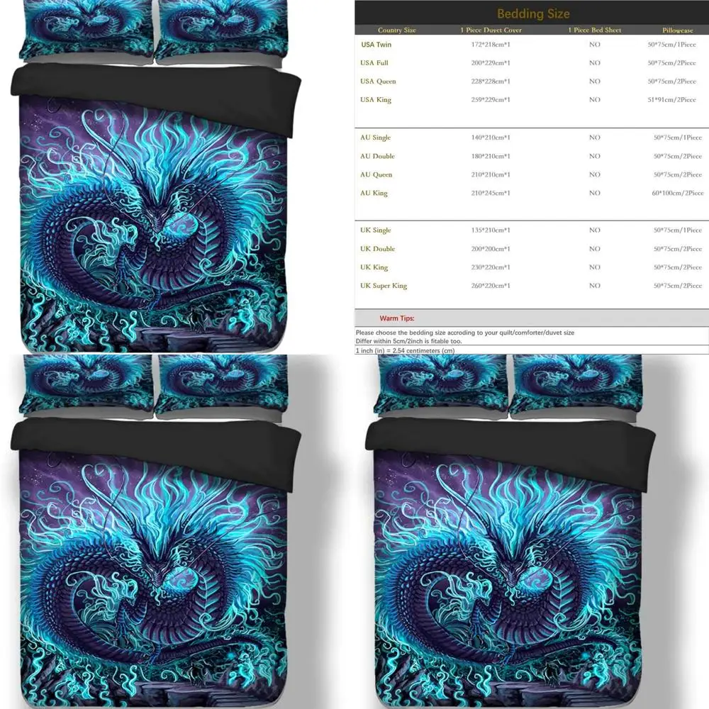 

Chinese Dragon 3D Full/Queen Duvet Cover Set with Pillowcases, Bed Sheets, Twin/King Sizes Bedding Linen (US Full)