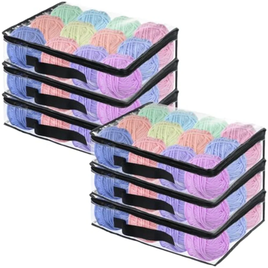 

6 Pack Clear Yarn Storage Bags 16x12x4 Inches Clear PVC and Nylon Zipper Closure Ideal for Knitting Crochet Clothing and Toys