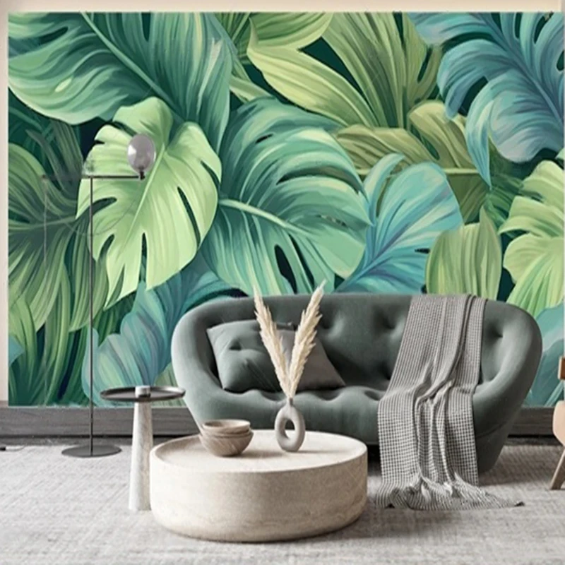 

Обои с ручной росписью: Ботанические листья, свежий и легкий тропический дизайн, панорамные обои для домашнего декора