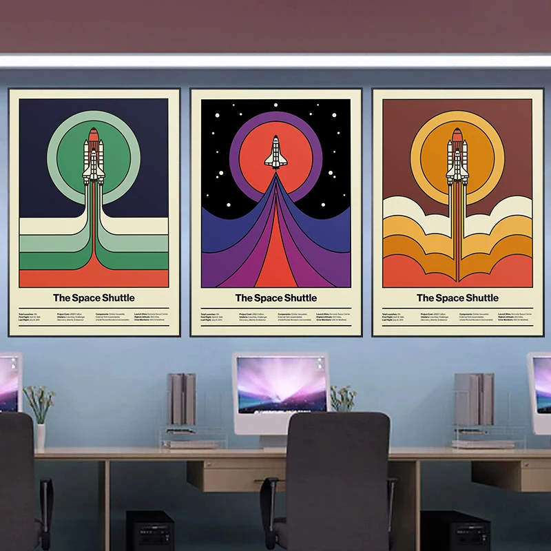 الرجعية مجردة مكوك الفضاء سبوتنيك الحد الأدنى الملصقات والمطبوعات قماش الطباعة جدار صورة فنية لغرفة المعيشة ديكور المنزل #3
