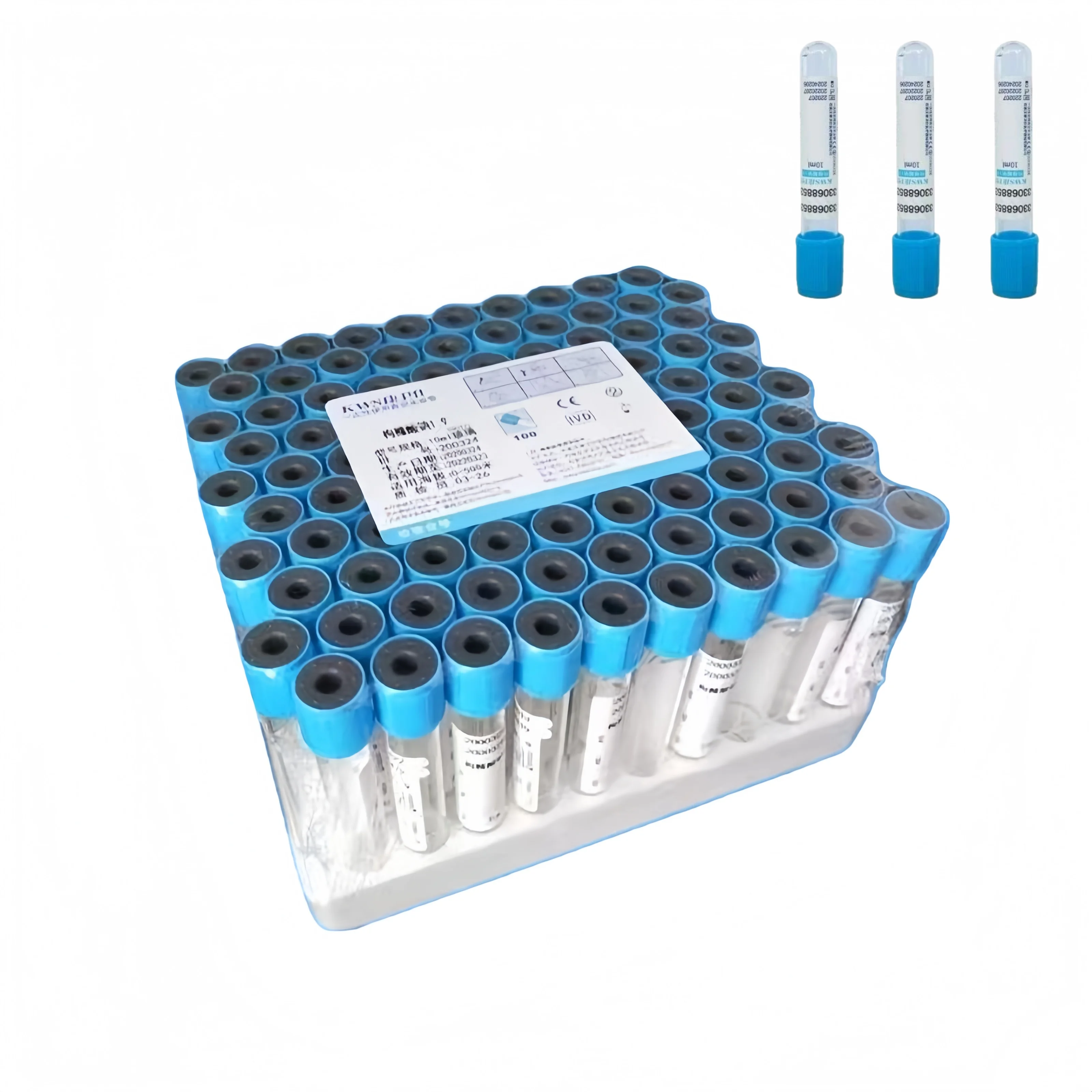 

100 шт./лот, одноразовые стерильные вакуумные пробирки для сбора крови, цитрат натрия 1:9, лабораторный тест, пробирка PRP, пластиковые пробирки, синий верх