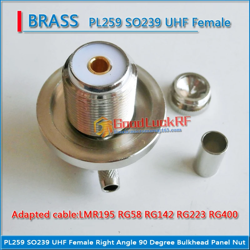 PL259 SO239 UHF Female Right Angle 90 Degree Bulkhead Panel Nut Crimp For RG58 RG142 RG223 RG400 LMR195 Cable Brass