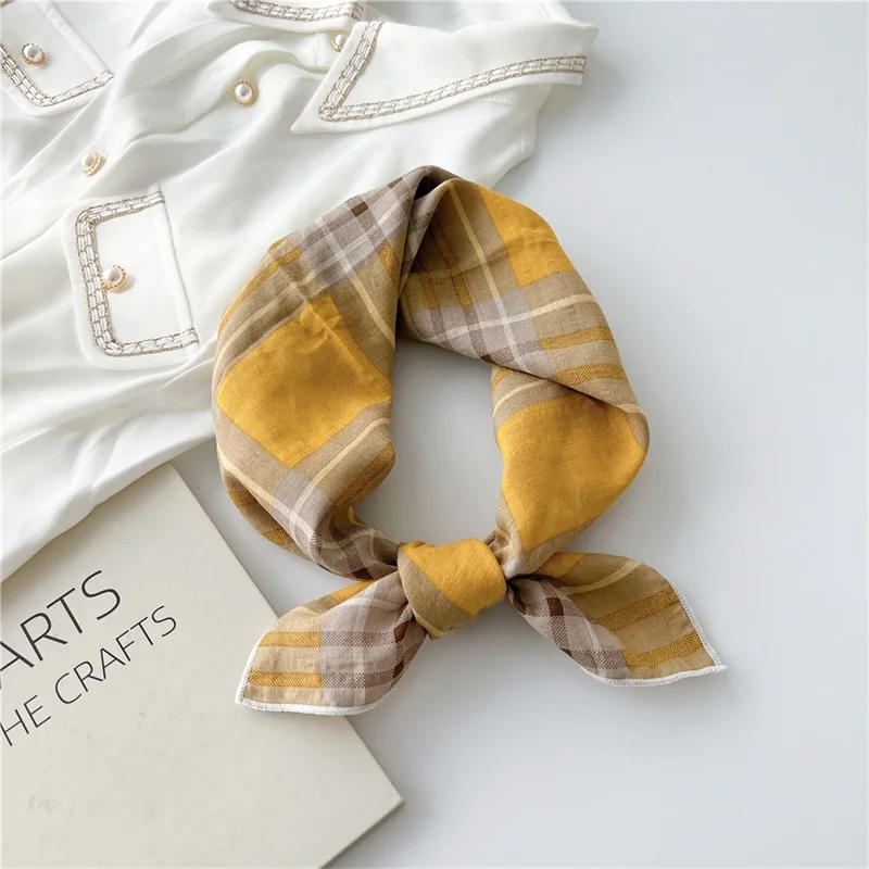 Cotton Linen Small Square Scarf Shawls Striped Floral Hair Scarf Hairband Decorative Scarf Headband Handmade Korean Fashion