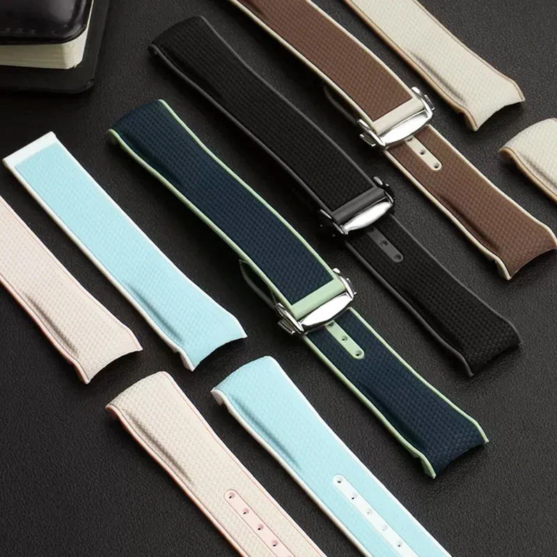 Misura per Omega X Swatch Seamaster 300 cinturino per orologio in silicone con estremità curva cinturino sportivo in gomma 304 con fibbia pieghevole in acciaio inossidabile