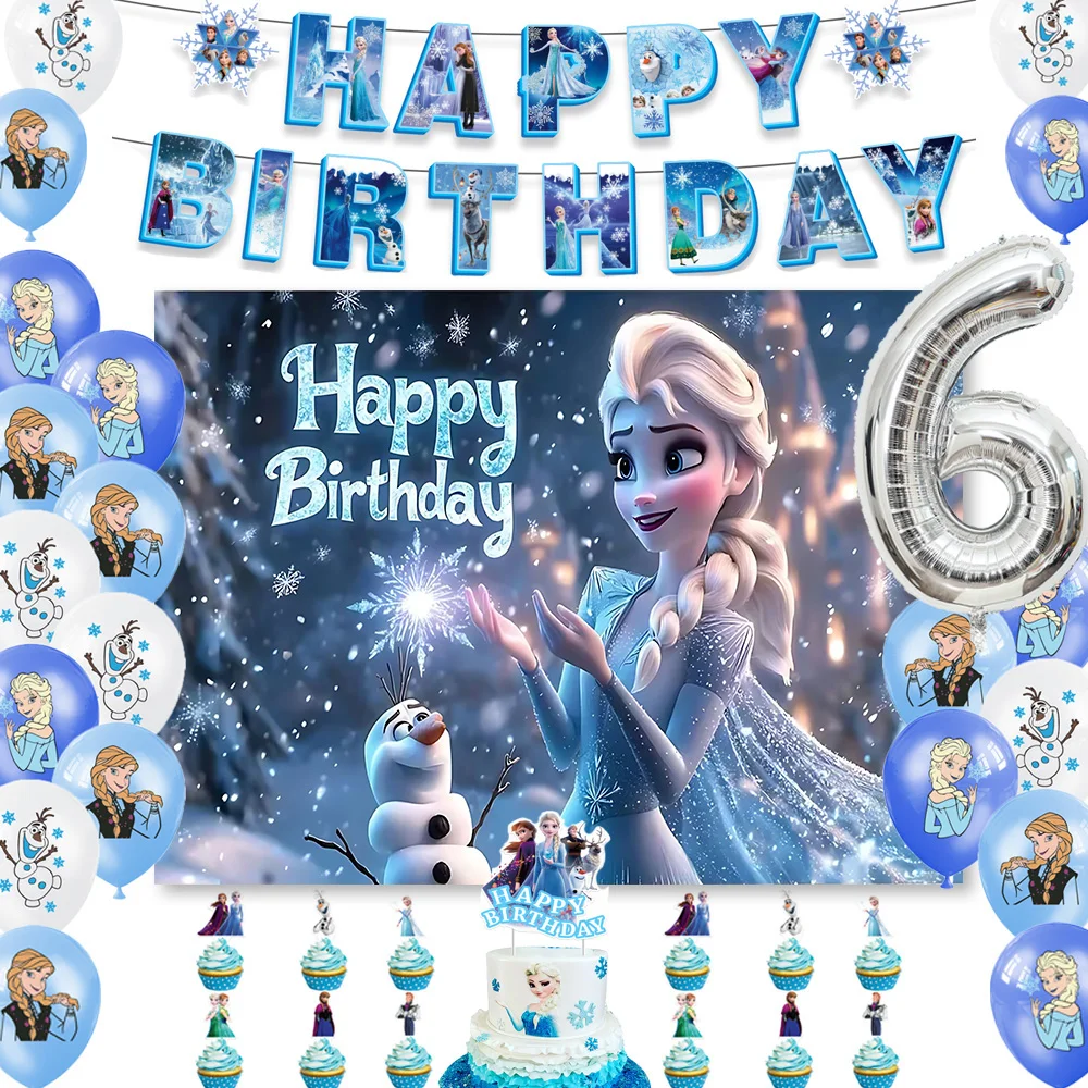 

Frozen Elsa Princess Anna Girl Birthday Party Number Balloon Banner Cake Topper Decor Supplies Ice Snow Castle Background Gifts