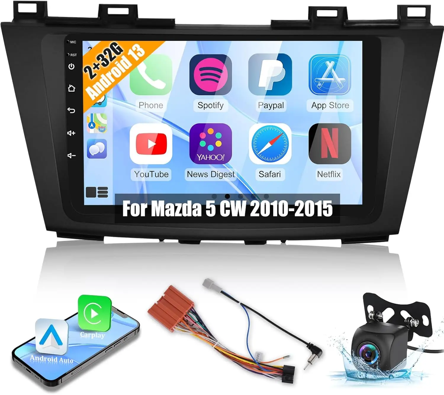 

2G+32G Android 13.0 Carplay Car Stereo Radio GPS Navi WIFI Compatible for Mazda 5 2011-2013