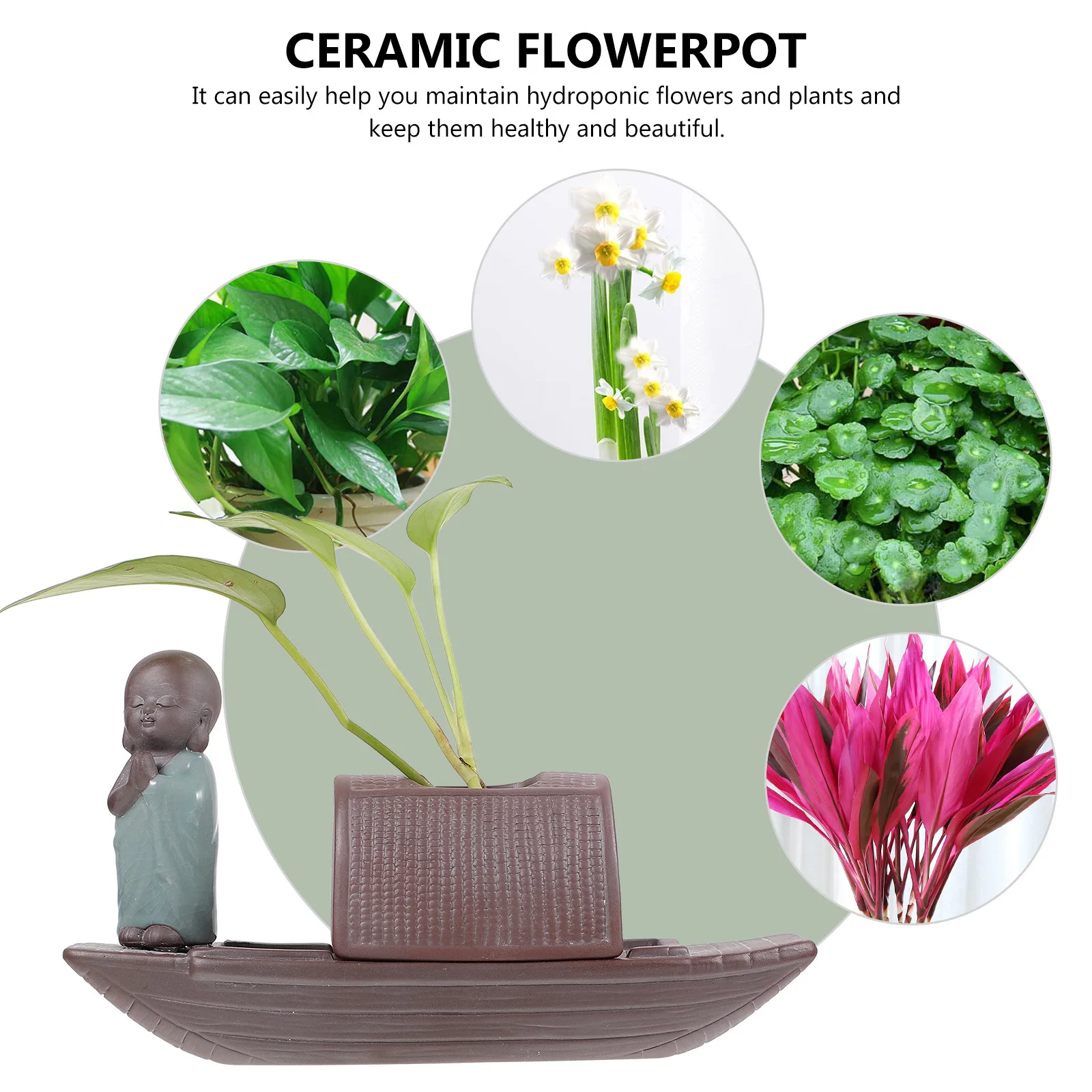 

1Pcs Creative Boat Design Hydroponic Ceramic Vase Black Tabletop Mini Flower Container Decorative Vase Flower Container
