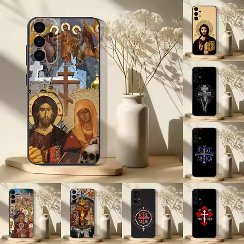 Orthodox Cross Icon Church Phone Case For Samsung S25,S24,S21,S22,S23,S30,Ultra,S20,Plus,Fe,Lite,Note,10,9,5G Black Cover