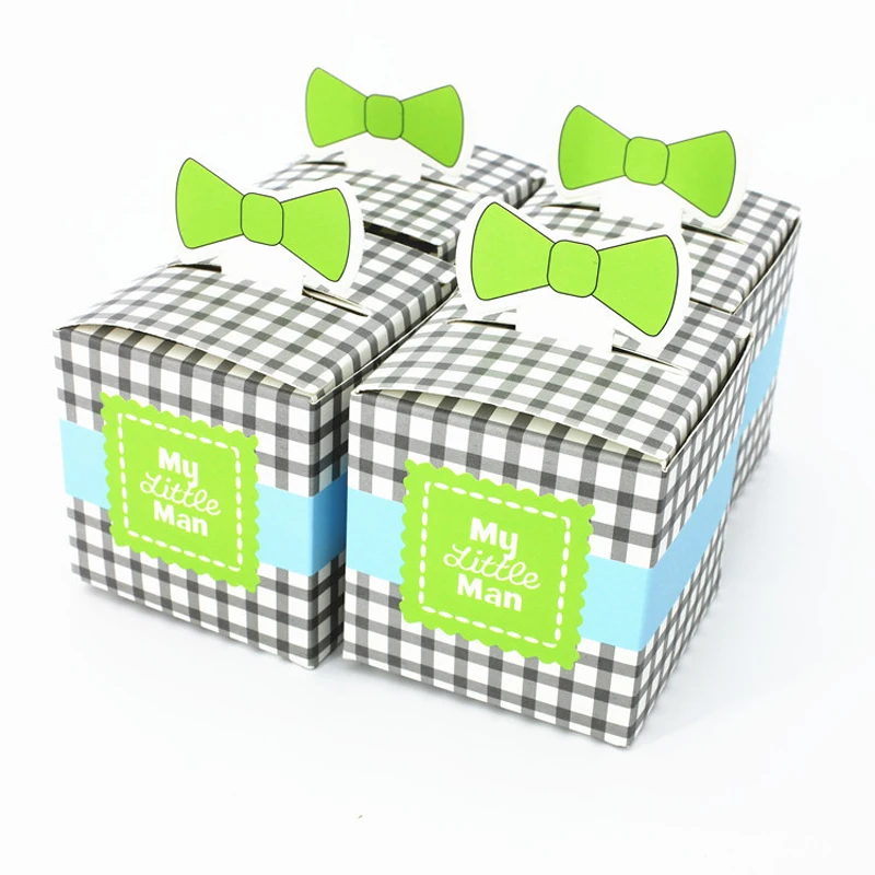 10pcs/lot Small Green Bow Grid Candy Boxes Baby Birthday Party Favor Decora Gift Box