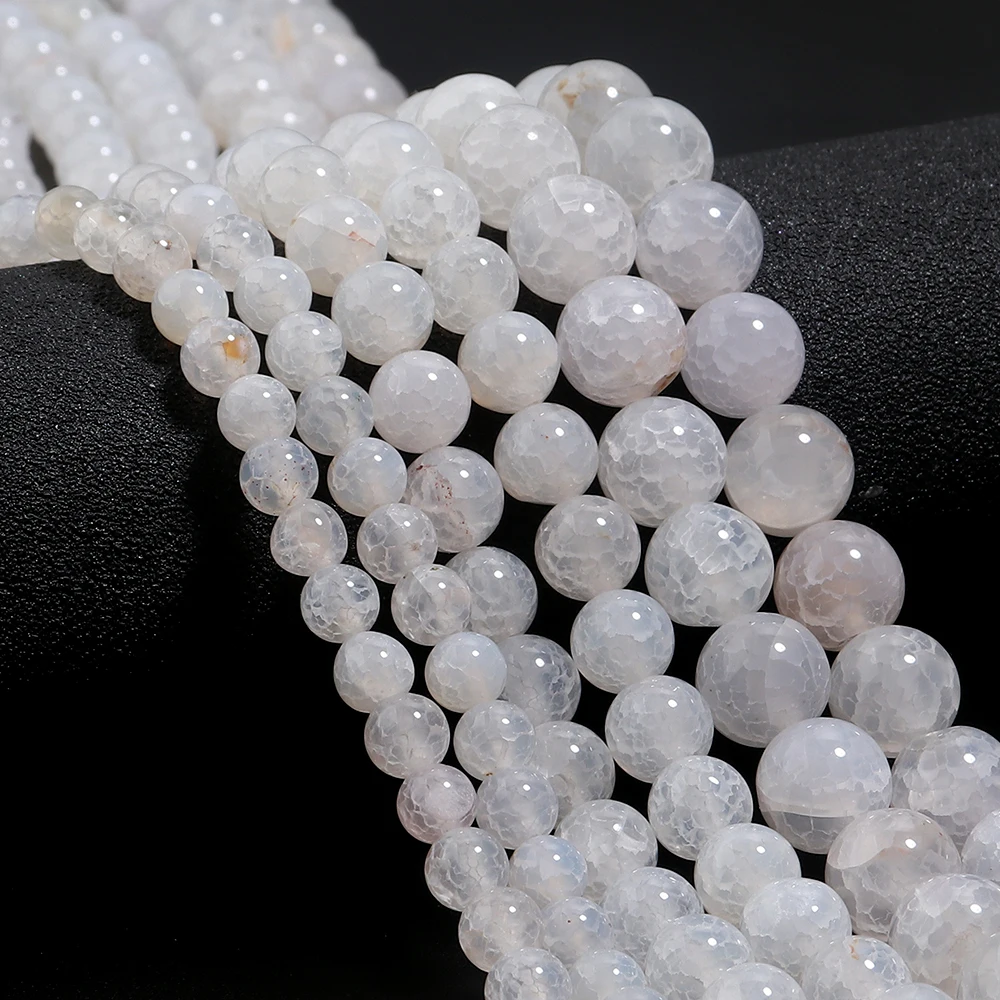6 8 10 مللي متر العقيق الطبيعي حجر الخرز الأبيض الجليد زهرة مستديرة أحجار كريمة مفكوكة حبة لصنع المجوهرات عقد دي اي واي سوار النتائج #1