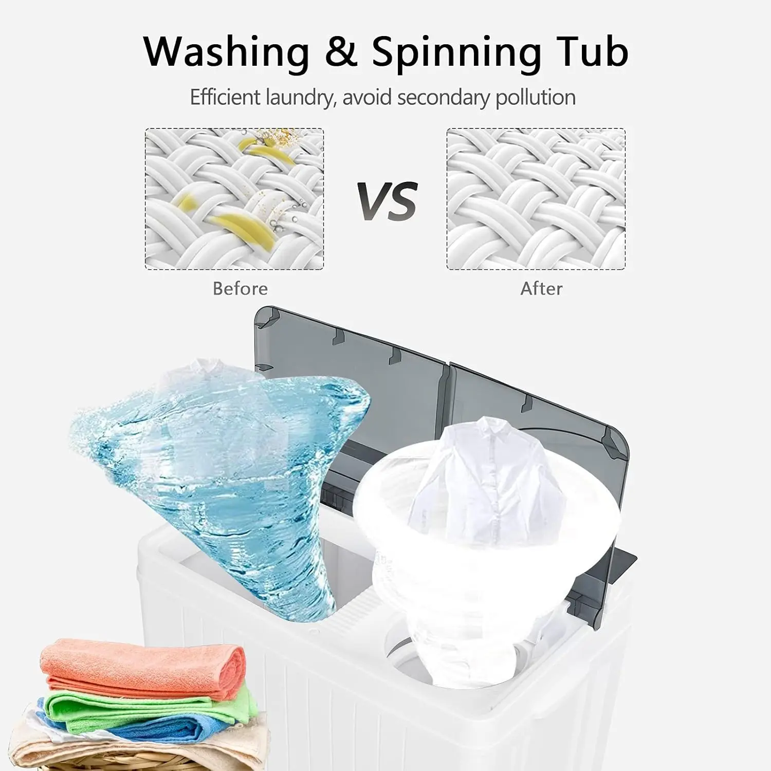 Portable Washing Machine, Twin Tub 26 Lbs Capacity, 18 Lbs Washer and 8 Lbs Spinner, Compact Washer with Control Knobs, Timer Fu