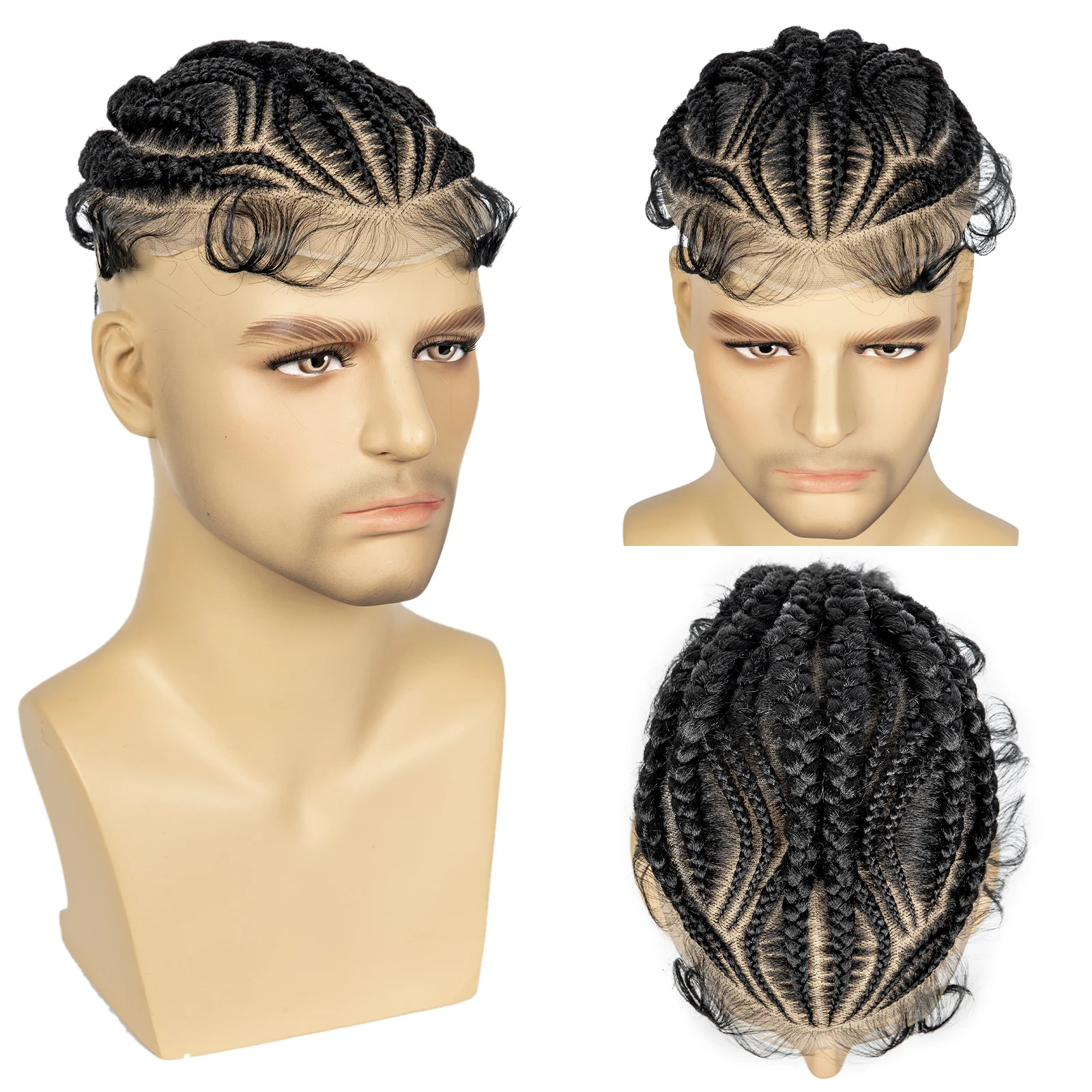 Synthetic Transparent Full Lace Cornrow Box Lace Front Hair for Africa Men Braids Wig Synthetic Braids Men Toupee Hair for Male