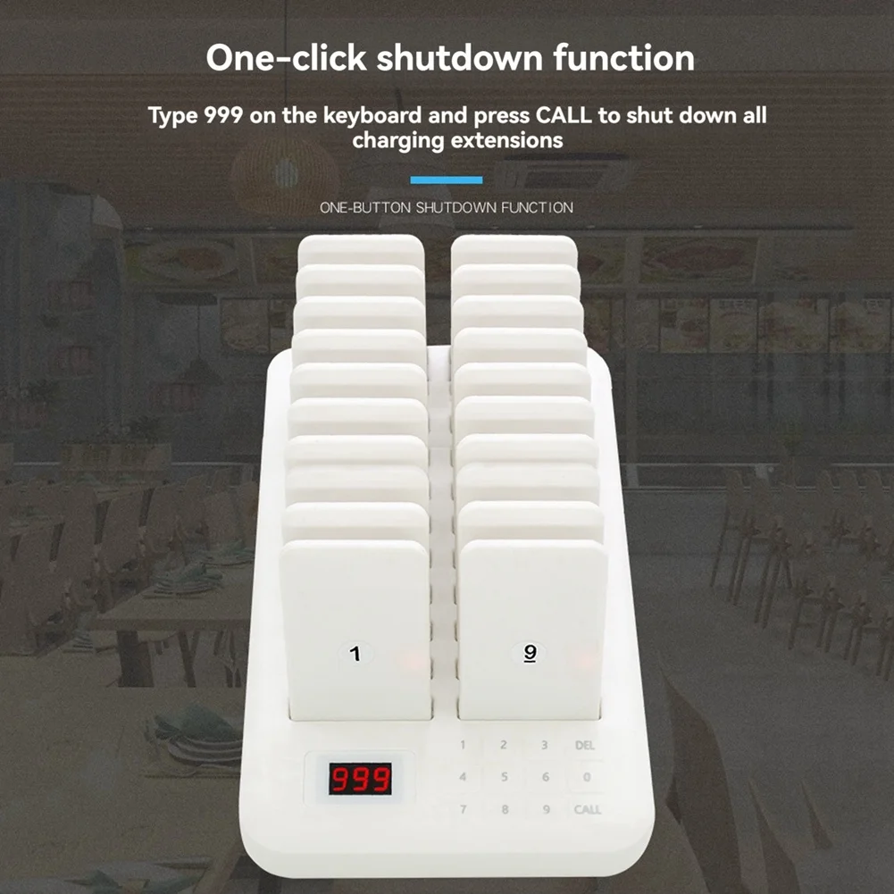 VEHO-20 Pager Set Food Truck Coasters Buzzer Pagers Receiver Calling System For Bar Cafe Court Fast Coffee Shop EU Plug