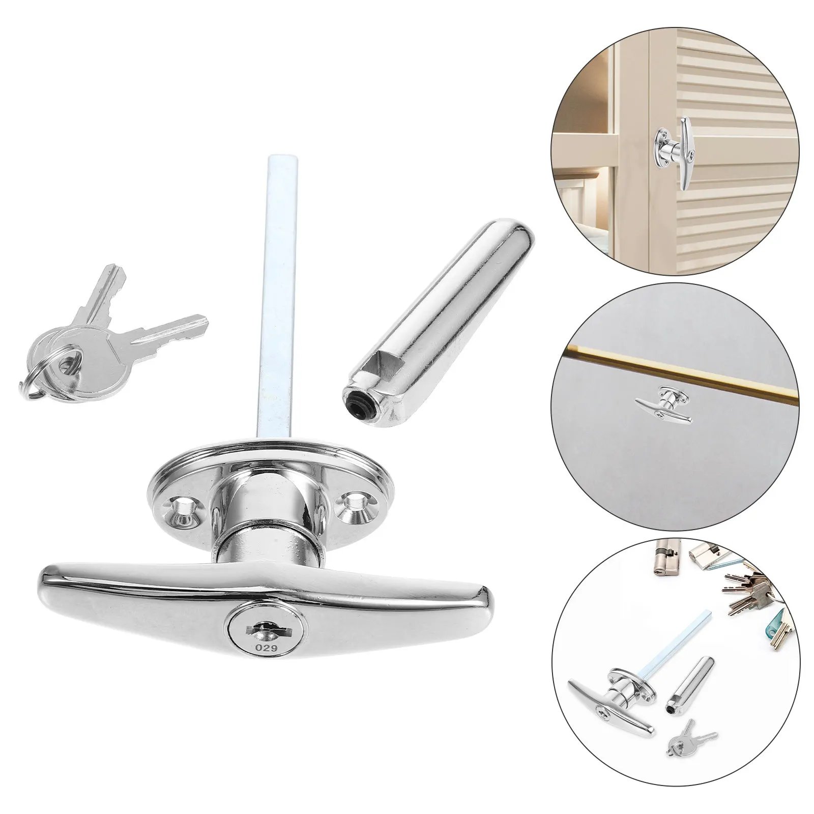 T Handle Lock Set Zinc Alloy Garage Door Handle Barn Door Sliding Gate Lock Key Security Shed Handles Outdoor Garage Gates Locks