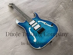 Blue Electric Guitar Flamed Maple Top female shell binding ebony fingerboard Black Fixed bridge HSH pickup Black hardware