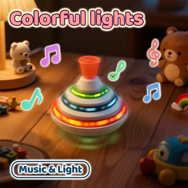 LED Light Up Spining Tops Flashing Music Spinner Gyroscopes for Kids Christmas Gift Easter Birthday Classroom Reward Party Favor