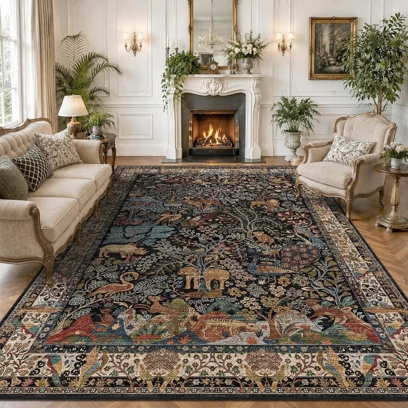 Living Room Carpet Soft Machine Washable Non-slip Floor Mat Retro Bohemian Animal Print Rug Large Area Home Decoration Carpets