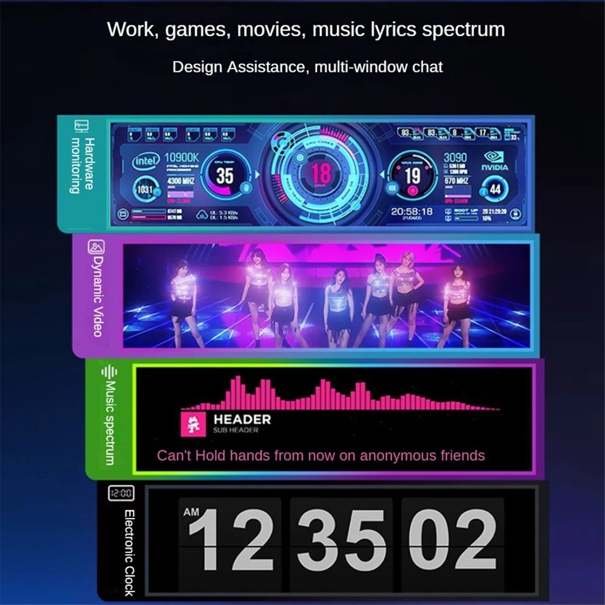 MARQ 8.8 Inch HDMI-Compatible Touch Long Wide Monitor with Case PC Temperature Display PC Sensor Panel Display Monitor