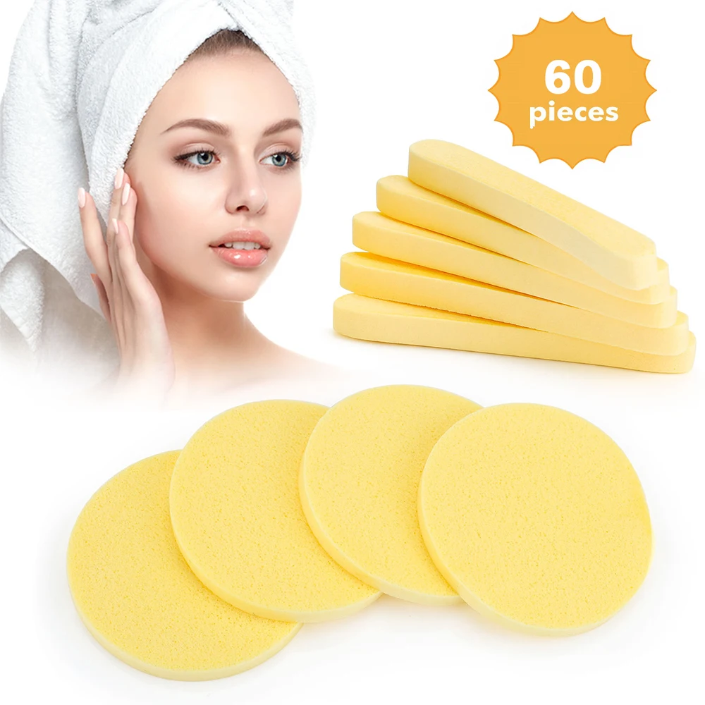 60Pcs Compressed Facial Sponge for Estheticians Cleansing Makeup Remover Sponge Pad Exfoliating Spa Face Wash Beauty Towel